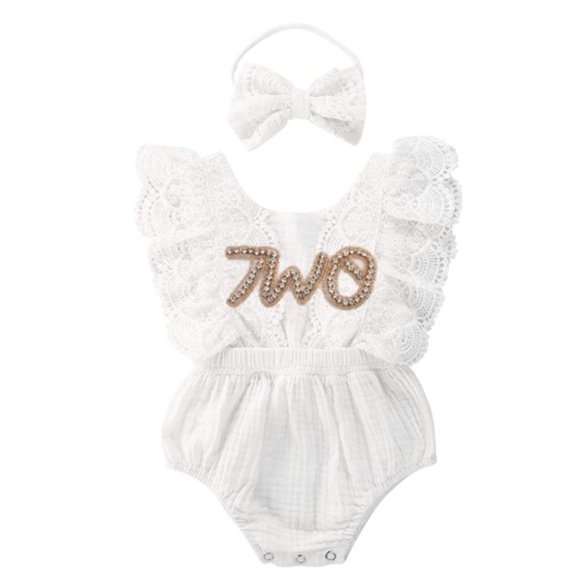 White Lace Romper Boho Second Birthday Outfit Dress Clothes BaptismSmash Cake